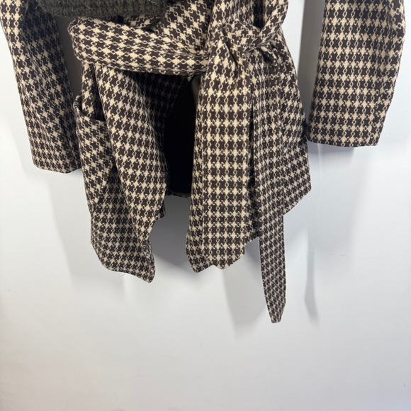 Vintage Stetson Brown Houndstooth Wool Blend Knit Collar Belted Coat Size S - Picture 4 of 14